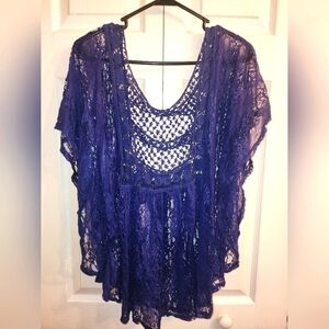 🍍 NWT!! Deb navy blue sheer Lace Top, size 2X
